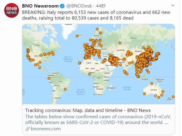 确诊病例：意大利新增新冠肺炎确诊病例6153例 新增死亡662例