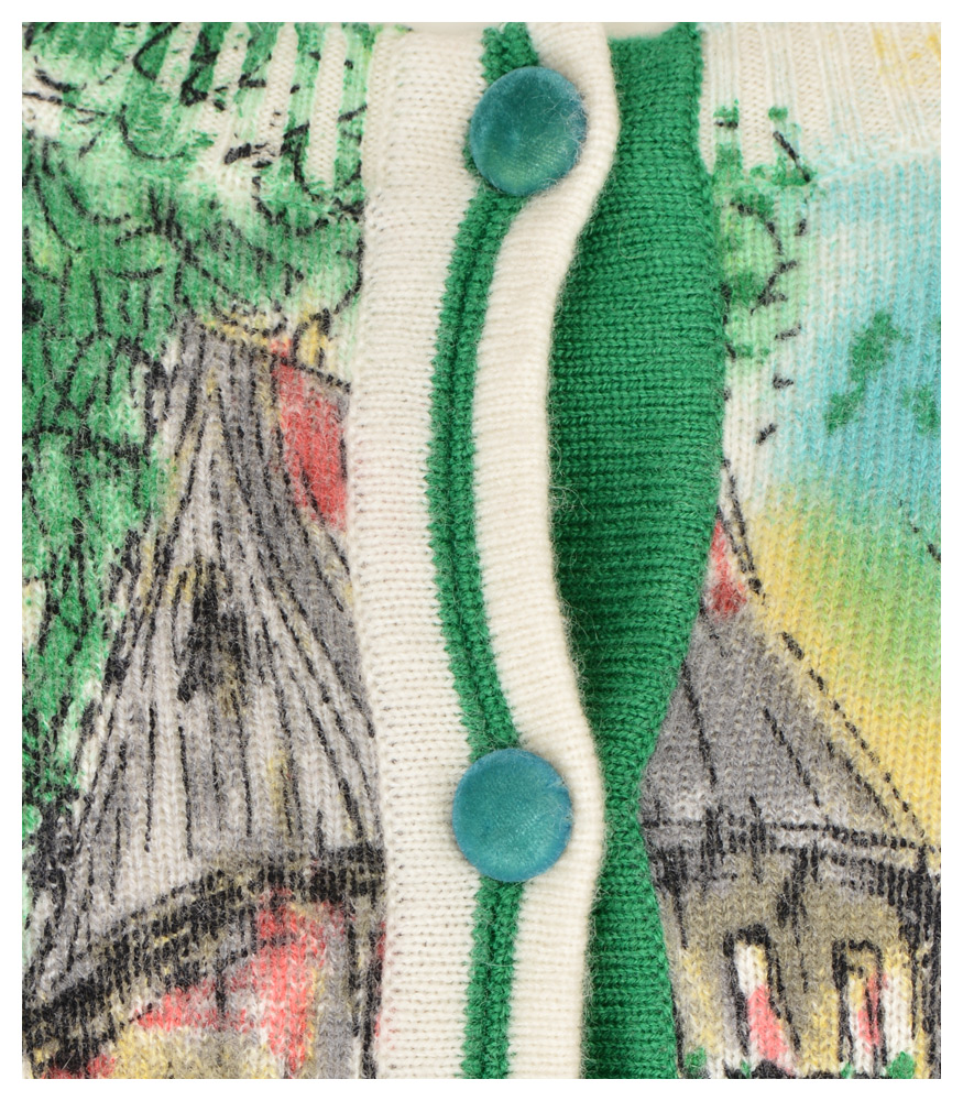 央视网上商城 艺术印花图案女士<em>圆领</em>羊绒<em>开衫</em>