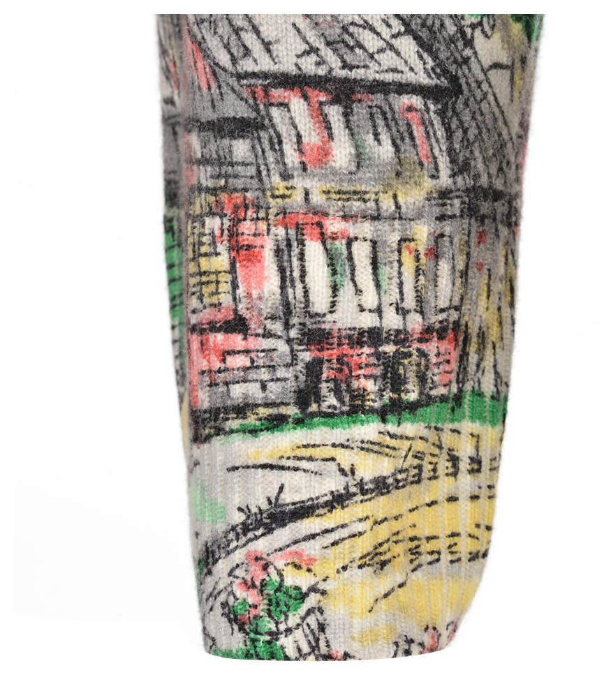 央视网上商城 艺术印花图案女士<em>圆领</em>羊绒<em>开衫</em>