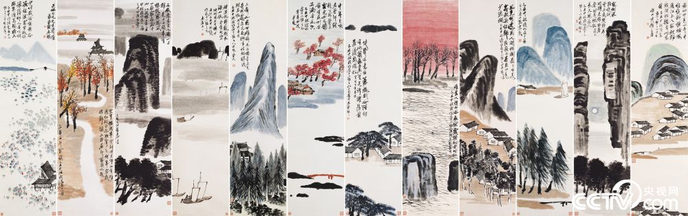 央视画廊】传世墨迹——齐白石山水十二条屏_央视网(cctv.com)