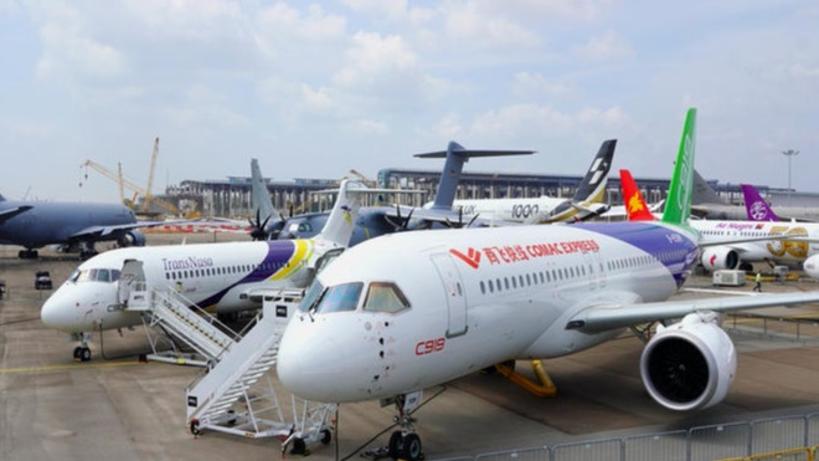 China's C919 airliner flies at Singapore Airshow