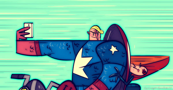 超级漫画英雄也不忘来个自拍!