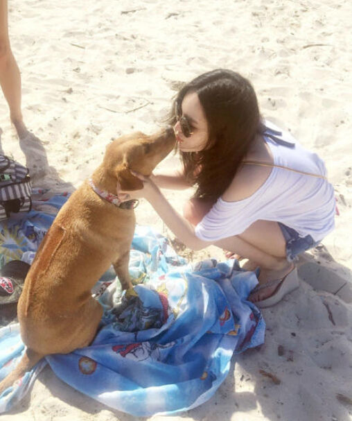 周扬青夏威夷度假亲吻狗狗 男友罗志祥疑同行