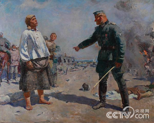 《游击队员的母亲》，格拉西莫夫 S.V. 1943  布面油画  120×150cm 国立中央俄罗斯现代历史博物馆藏