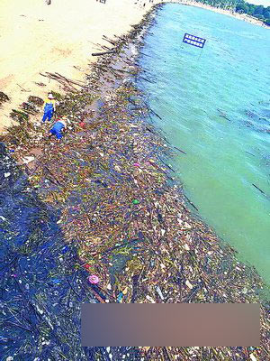 九龙江数百吨垃圾来袭 环岛路上演海上垃圾大