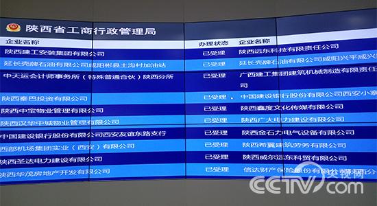 陕西省工商局政务服务中心实时显示的办事进度