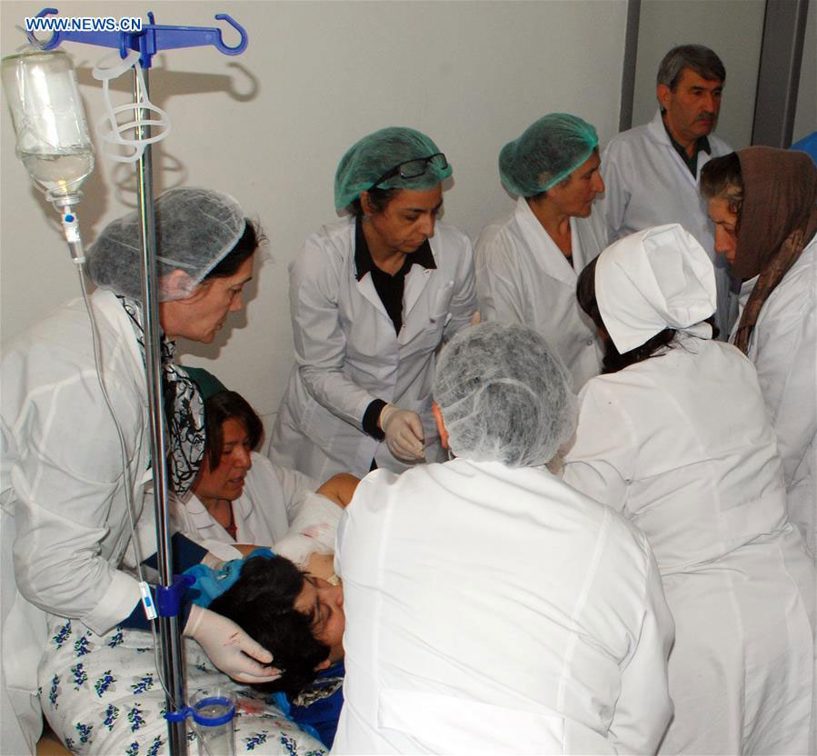 A wounded villager is treated at hospital in Azerbaijan