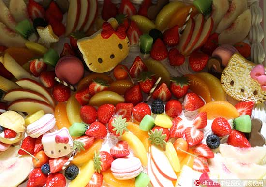 A photo taken on April 1, 2016 shows delicacies provided at the Hello Kitty Restaurant in Shanghai.