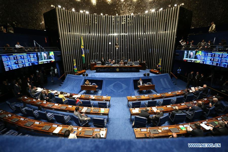 Photo taken on Aug. 30, 2016 shows a scene of a Senate session in Brasilia, Brazil. Starting on Tuesday, Brazilian senators will decide whether Brazil
