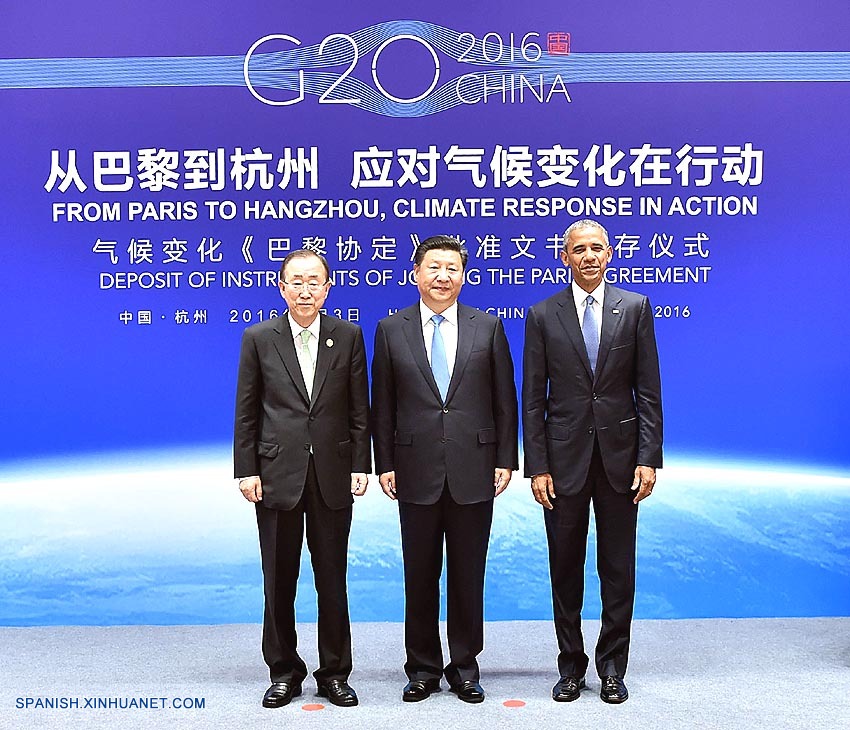 Los presidentes de China y Estados Unidos entregaron hoy s&aacute;bado, por separado, en la ciudad oriental china de Hangzhou, los instrumentos de sus pa&iacute;ses de ingreso en el Acuerdo de Par&iacute;s al secretario general de la ONU, Ban Ki-moon.(Xinhua/Li Tao)