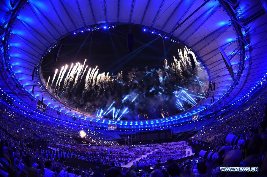 Photo taken on Sept. 18, 2016 shows the closing ceremony of the Rio 2016 Paralympic Games held in Maracana Stadium in Rio de Janeiro, Brazil. (Xinhua/Purbu Zhaxi) 