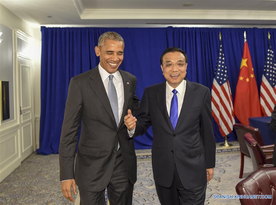NUEVA YORK, 19 sep (Xinhua) -- El primer ministro de China, Li Keqiang, se reuni&oacute; con el presidente de Estados Unidos, Barack Obama.（Xinhua/Li Xueren）