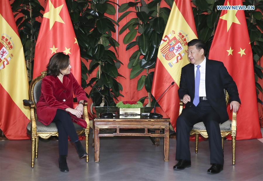 Presidente Xi se re&uacute;ne con vicepresidenta de Espa&ntilde;a