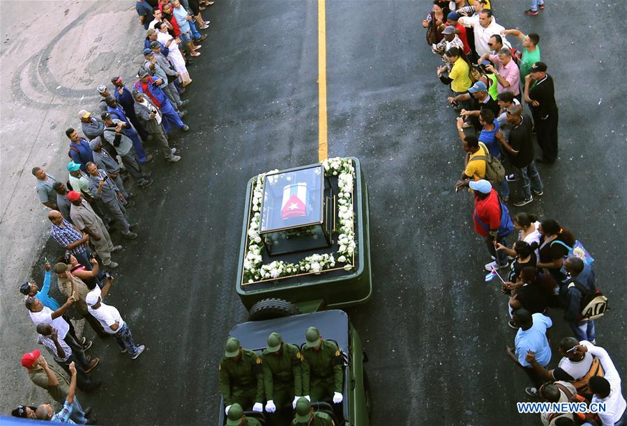 People line the street to bid farewell to the caravan carrying the ashes of Cuban revolutionary leader Fidel Castro on the outskirts of Havana, capital of Cuba, on Nov. 30, 2016. On Wednesday, Fidel Castro