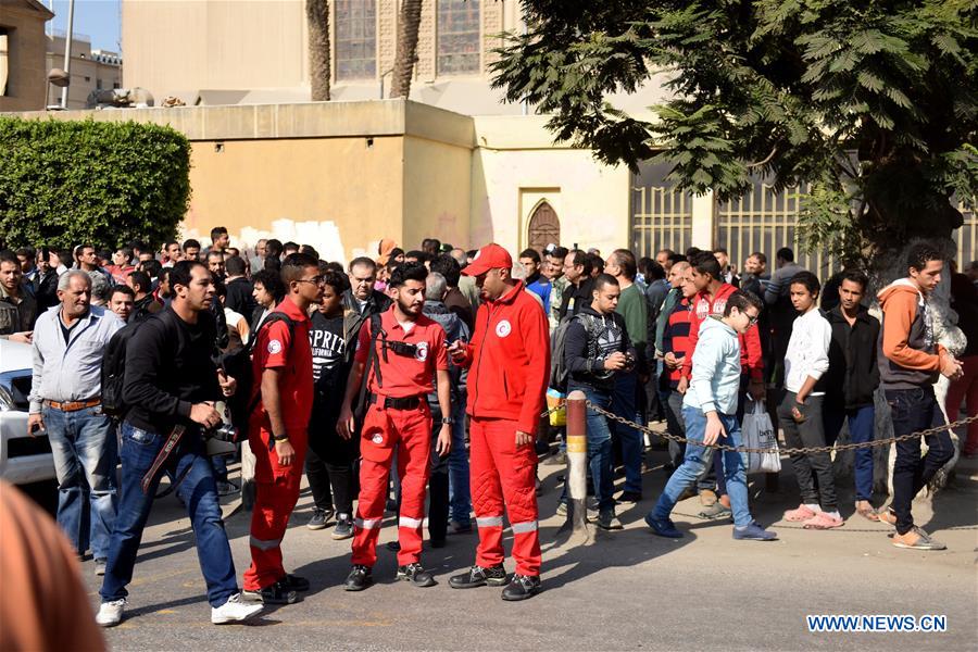 Medical personnel arrive at the explosion site in Cairo, Egypt on Dec. 11, 2016. At least 25 people were killed and 49 others injured on Sunday in an explosion at the Coptic Cathedral in Abbasiya