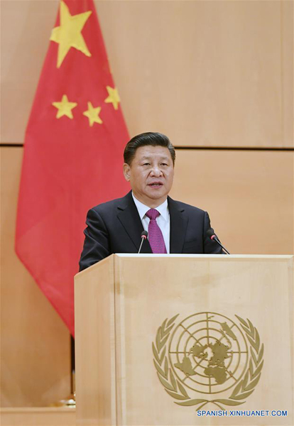 El presidente de China, Xi Jinping, dijo hoy en Ginebra que su pa&iacute;s sigue comprometido con la defensa de la paz mundial. （Xinhua/Rao Aimin）