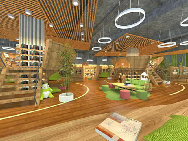 Computer composed image of panda-themed library [Photo: wccdaily.com]