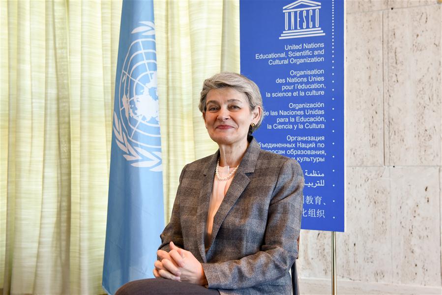 Irina Bokova, Director-General of the United Nations Educational, Scientific and Cultural Organization (UNESCO), is interviewed with Xinhua in Paris, capital of France, on April 18, 2017. China has once again shown strong commitment to promoting cultural dialogues and diversity through its Belt and Road Initiative, said Irina Bokova, Director-General of the United Nations Educational, Scientific and Cultural Organization (UNESCO) here on Wednesday. (Xinhua/Chen Yichen)