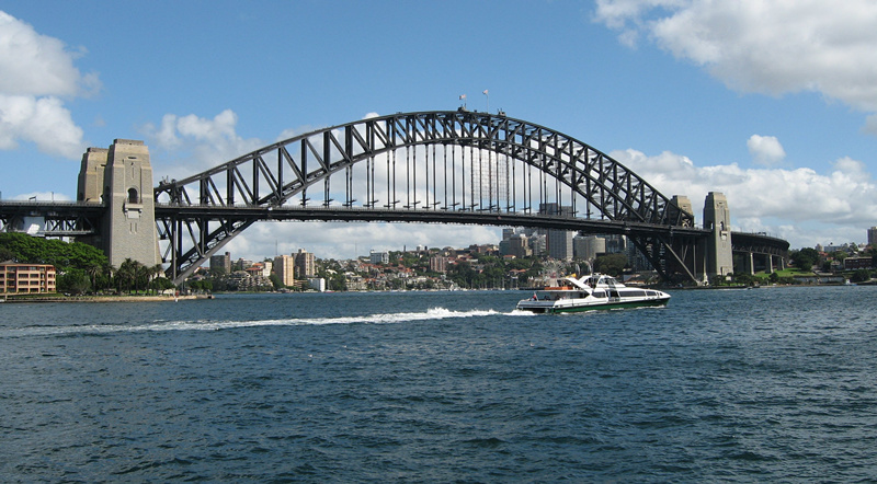 Daytime view of the iconic Sydney Harbour Bridge near the city