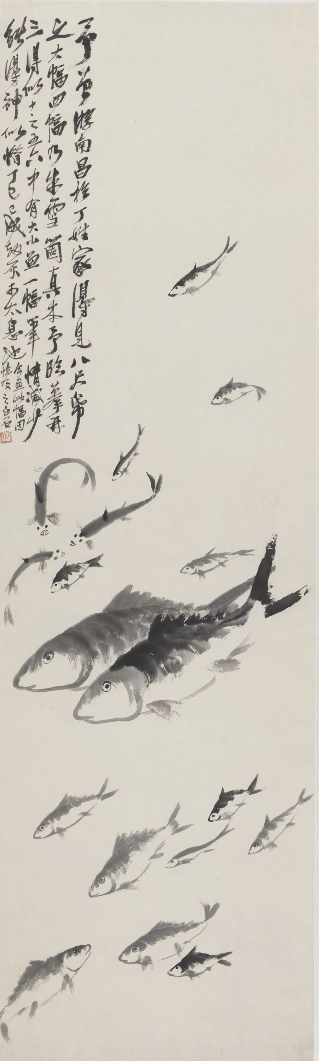 群鱼 齐白石 中国画 136.2×41.1cm 1917年 中国美术馆藏
