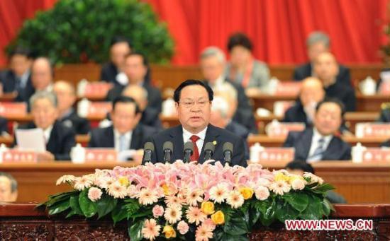 Gu Binlin, president of Tsinghua University, addresses a convention marking the centennial anniversary of the founding of Tsinghua University in Beijing, capital of China, April 24, 2011. Chinese top state and Party leaders Hu Jintao, Wu Bangguo, Wen Jiabao, Jia Qinglin, Xi Jinping, Li Keqiang attend the convention on Sunday. (Xinhua/Li Tao)