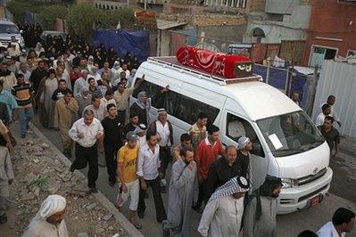 Mourners&nbsp;attend&nbsp;the&nbsp;funeral&nbsp;of&nbsp;a&nbsp;victim&nbsp;who&nbsp;was&nbsp;killed&nbsp;in&nbsp;a&nbsp;suicide&nbsp;bombing&nbsp;grieve&nbsp;at&nbsp;his&nbsp;funeral&nbsp;in&nbsp;Baghdad,&nbsp;Iraq,&nbsp;Monday,&nbsp;Oct.&nbsp;26,&nbsp;2009.&nbsp;On&nbsp;Sunday,&nbsp;at&nbsp;least&nbsp;147&nbsp;people&nbsp;were&nbsp;killed&nbsp;and&nbsp;721&nbsp;were&nbsp;wounded&nbsp;in&nbsp;two&nbsp;suicide&nbsp;bombings&nbsp;in&nbsp;the&nbsp;country's&nbsp;deadliest&nbsp;attack&nbsp;in&nbsp;more&nbsp;than&nbsp;two&nbsp;years.(AP&nbsp;Photo/Karim&nbsp;Kadim)&nbsp;