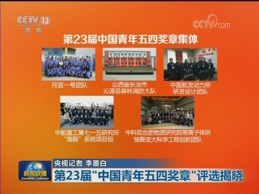 第23届“中国青年五四奖章”评选揭晓