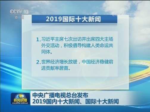 中央广播电视总台发布2019国内十大新闻、国际十大新闻