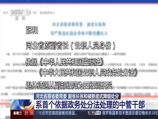 [东方时空]河北省原省委常委 副省长张和被断崖式降级处分 系首个依据
