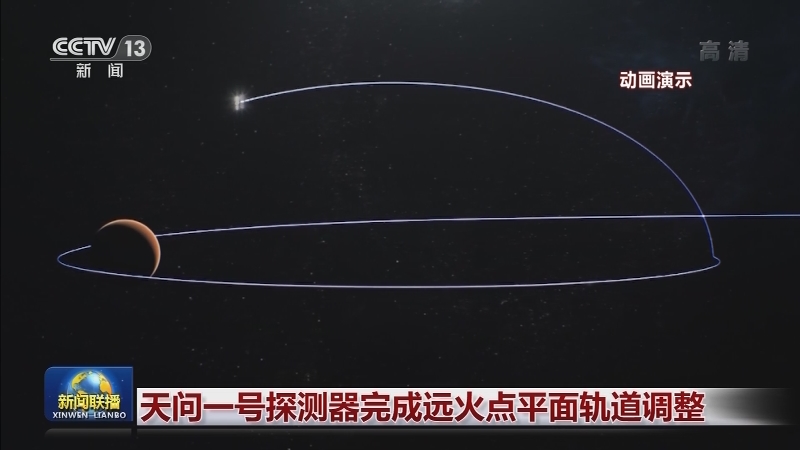 天问一号探测器完成远火点平面轨道调整