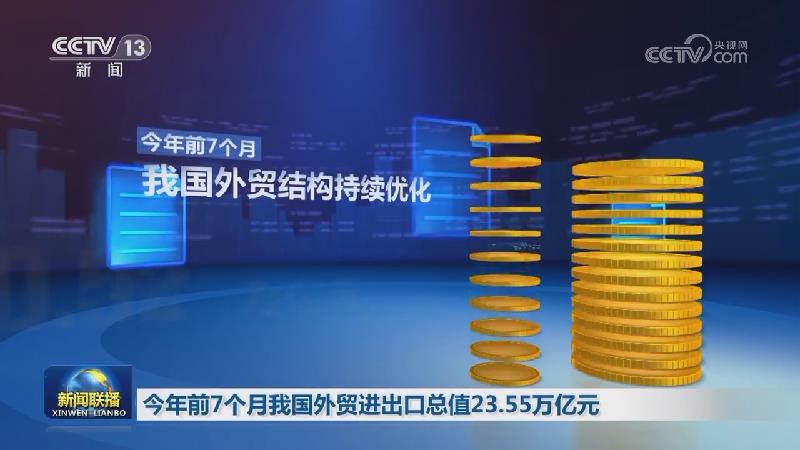今年前7个月我国外贸进出口总值23.55万亿元