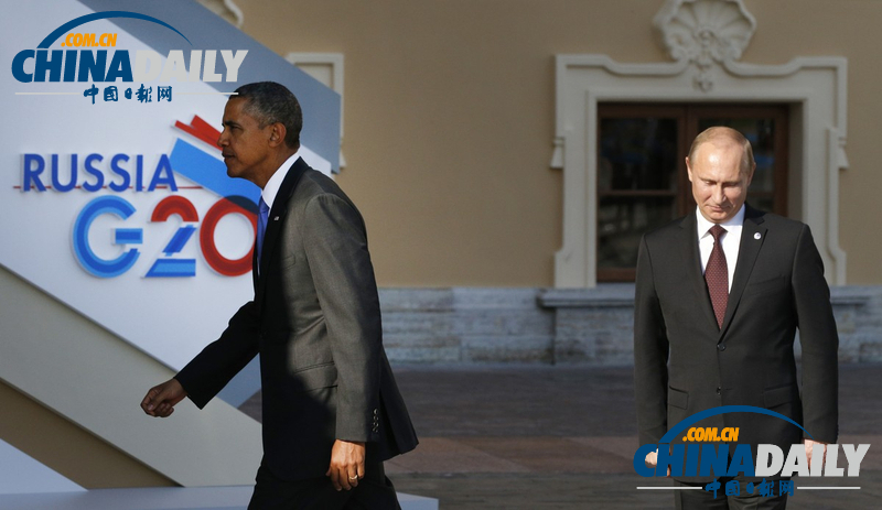 g20峰会:奥巴马与普京握手后转身离开