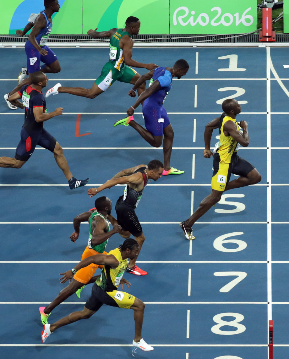 1/6 北京时间8月15日上午,里约奥运会男子100米决赛在奥林匹克体育场