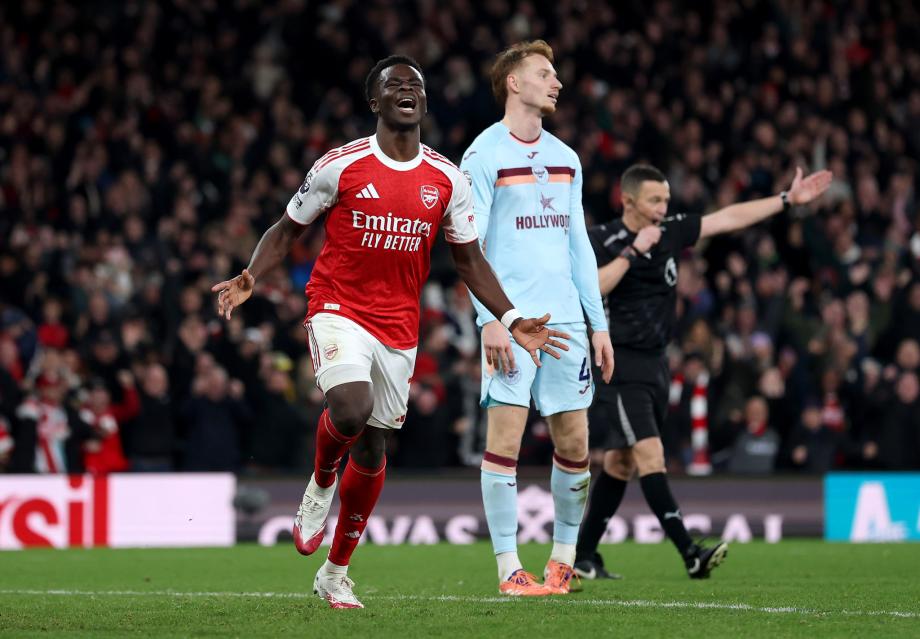 梅里诺传射萨卡破门 阿森纳2-0击败布伦特福德