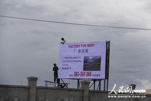金边通往外省的公路边有很多出租土地的巨幅广告.记者于景浩摄