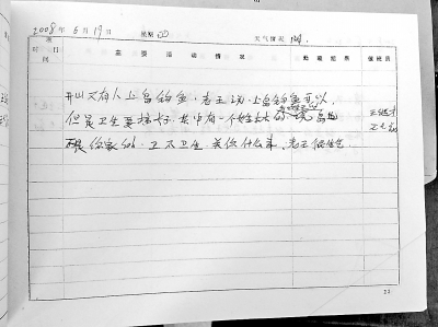 记录每天巡岛状况的值班簿.通讯员 蔡檬檬 摄