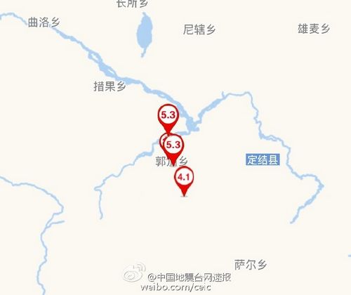 西藏日喀则连发多次地震最大两次均为53级