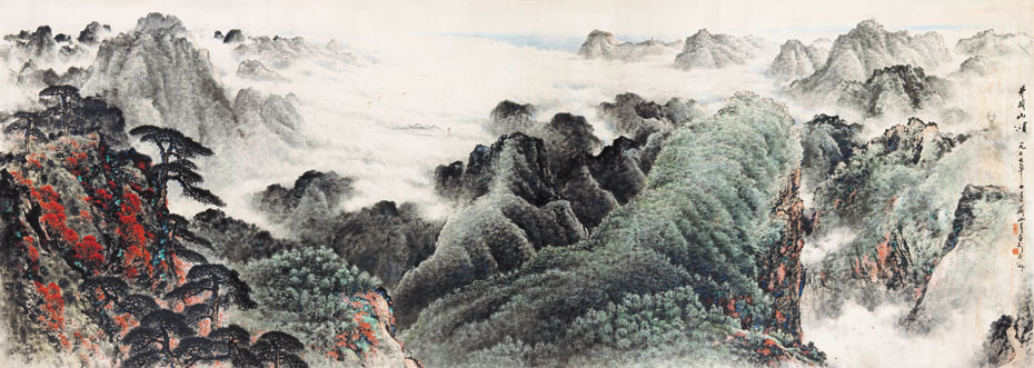 井冈山颂 150cm×450cm 1977年关山月先生以其丰富而多样的作品为20