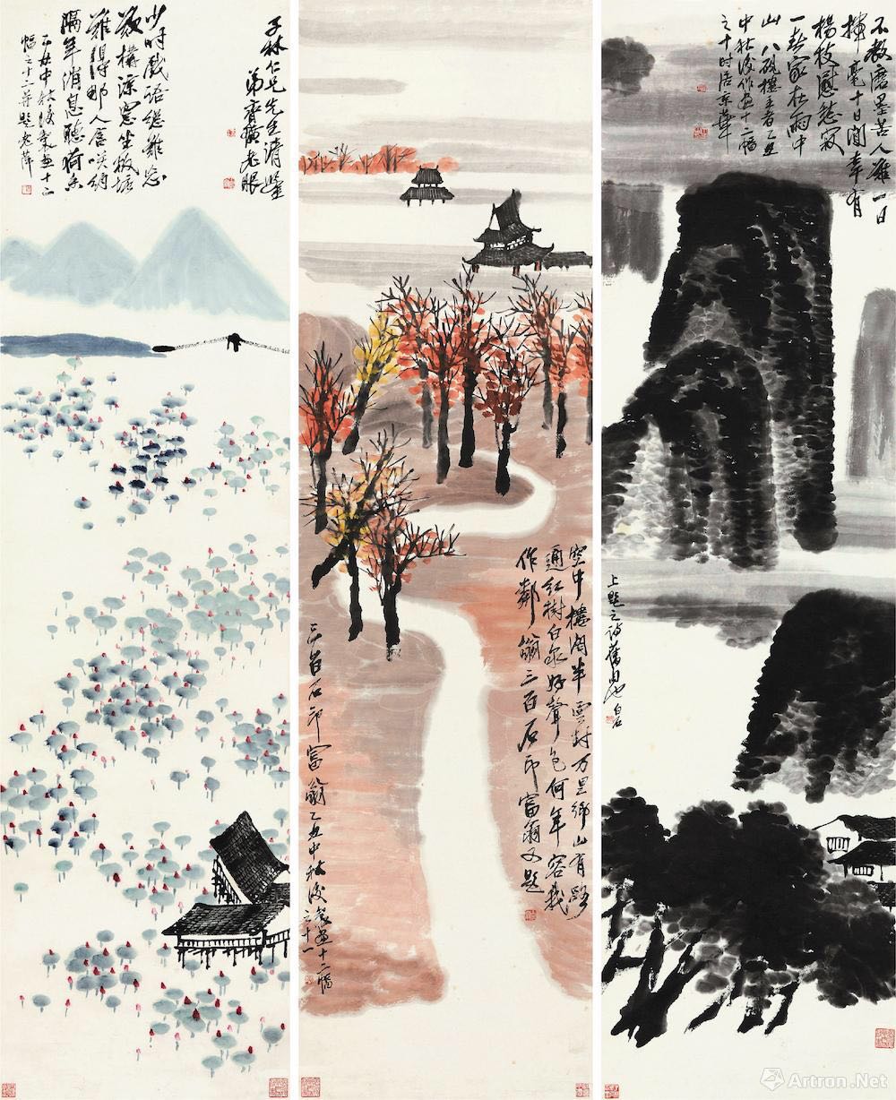 齐白石的水墨画作《山水十二条屏》