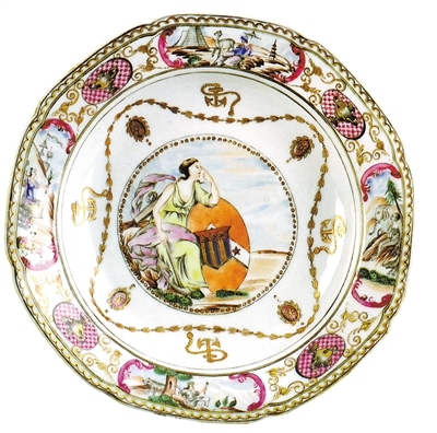 清 乾隆广彩描金八角形盘