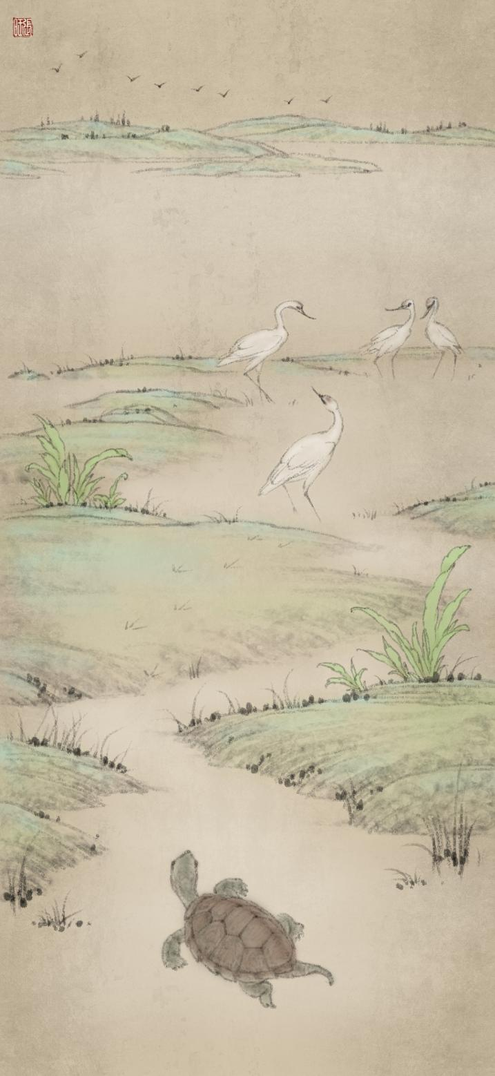 湖畔鸟类与龟类造迹者场景复原图（科研团队提供）