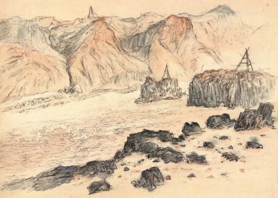 三门峡写生之十八  赵望云  速写 1959年  26.5&times;36cm  中国美术馆藏 2006年家属捐赠
