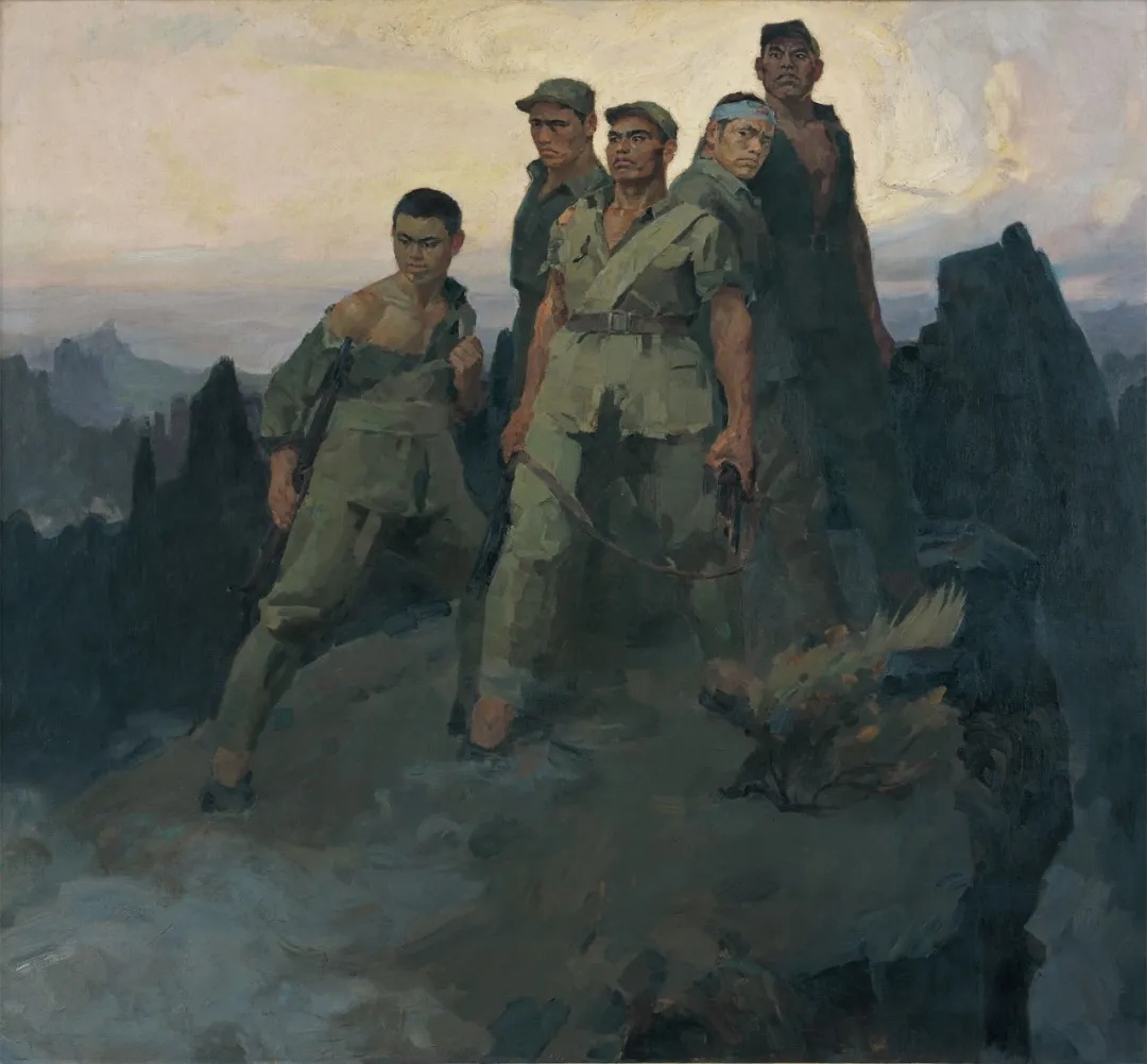 狼牙山五壮士  作者：詹建俊  年代：1959年  画种：油画  尺寸：186厘米&times;236厘米